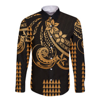 Kakau Hawaiian Polynesian Couples Matching Outfits Long Sleeve Dress And Long Sleeve Button Shirt Gold LT6 - Polynesian Pride
