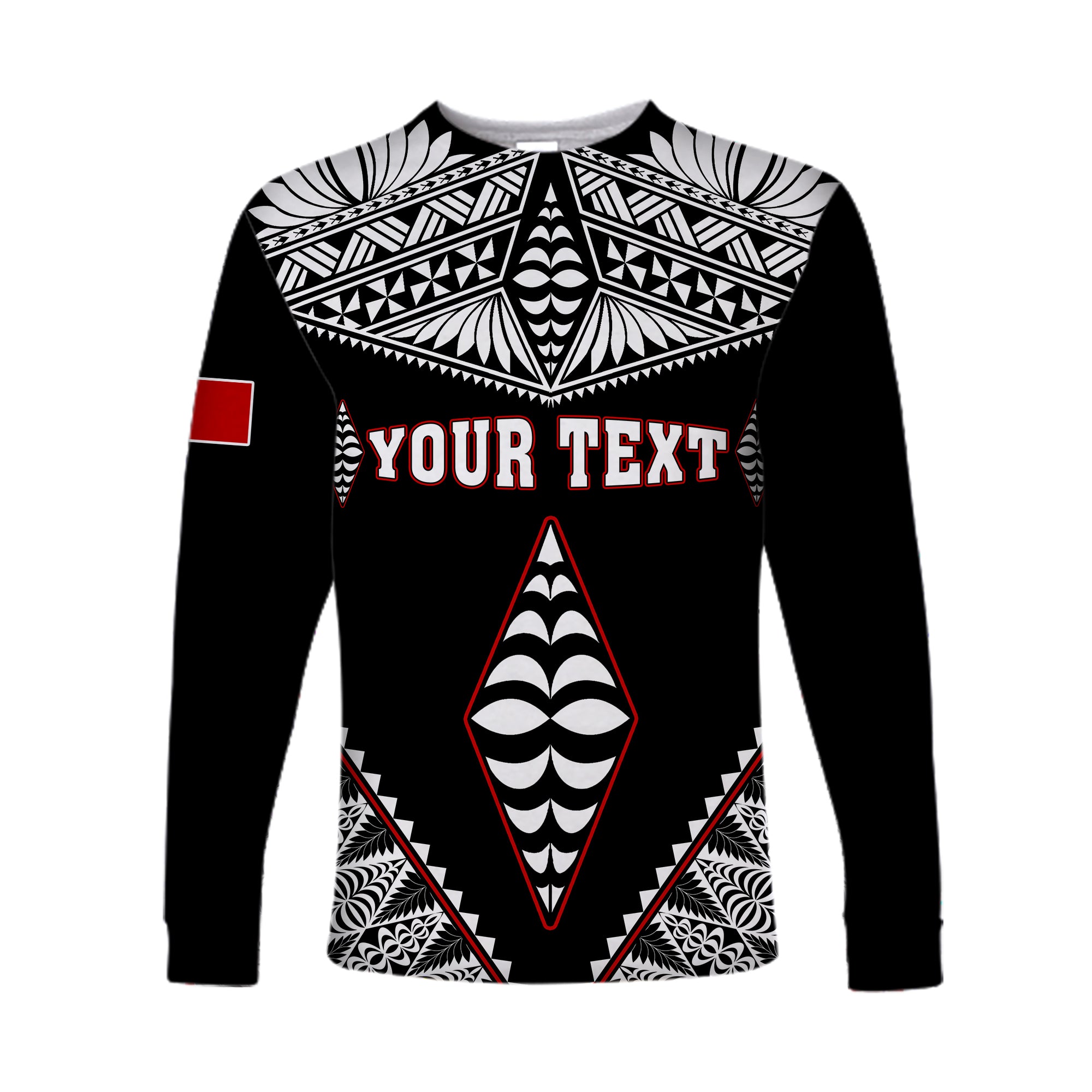 (Custom Personalised) Tonga Long Sleeve Shirt Tongan Kupesi Pattern LT13 Unisex Black - Polynesian Pride