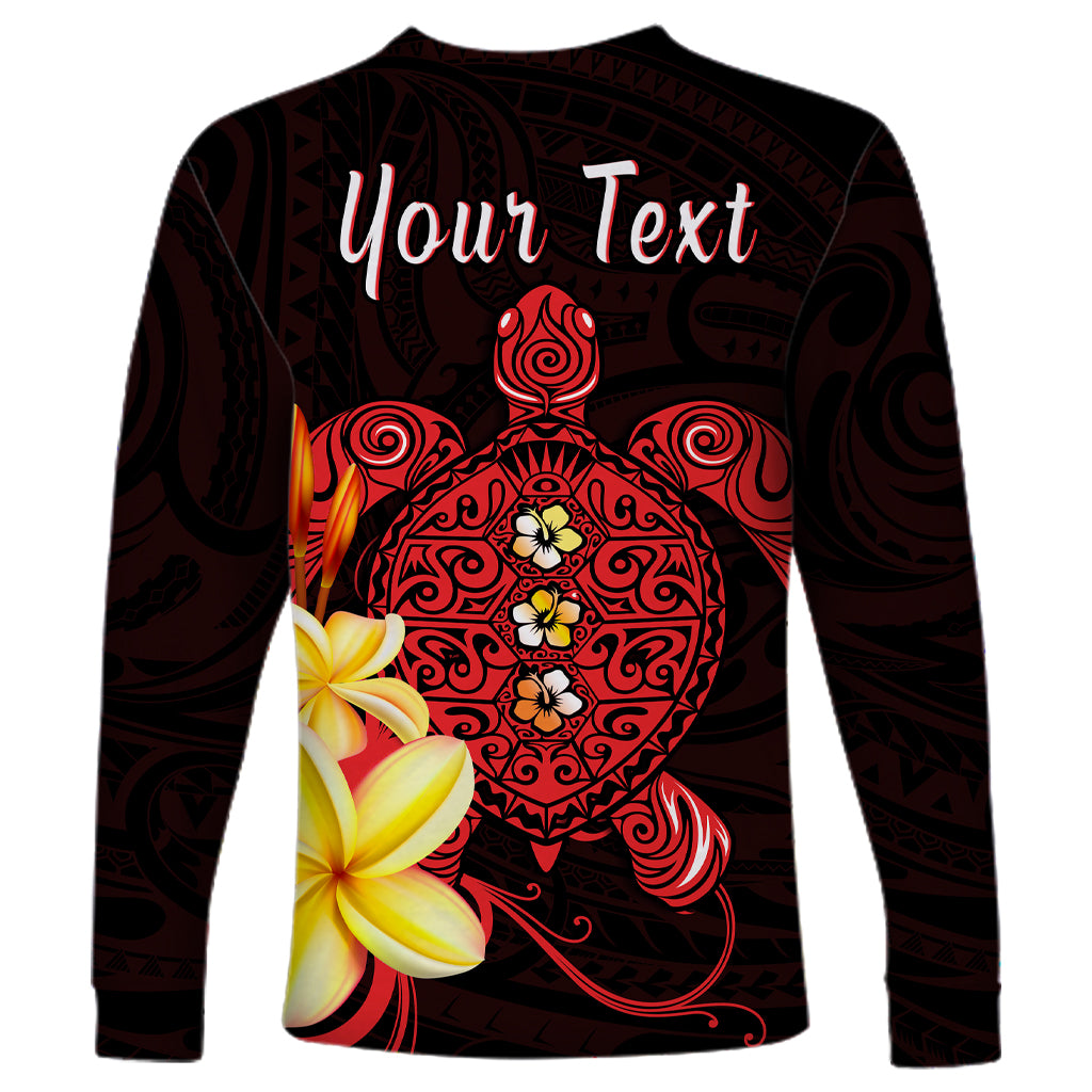 (Custom Personalised) Hawaii Turtle Long Sleeve Shirt Hawaiian Flowers Version Red Elegant LT13 - Polynesian Pride