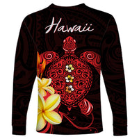 Hawaii Turtle Long Sleeve Shirt Hawaiian Flowers Version Red Elegant LT13 - Polynesian Pride