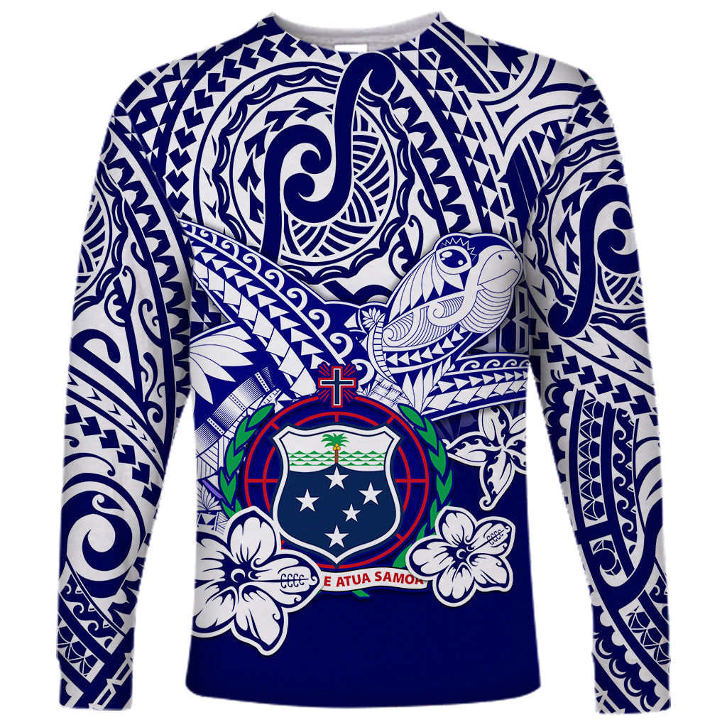 Samoa Polynesian Long Sleeve Shirt Samoan Loved Turtles LT13 Unisex Blue - Polynesian Pride