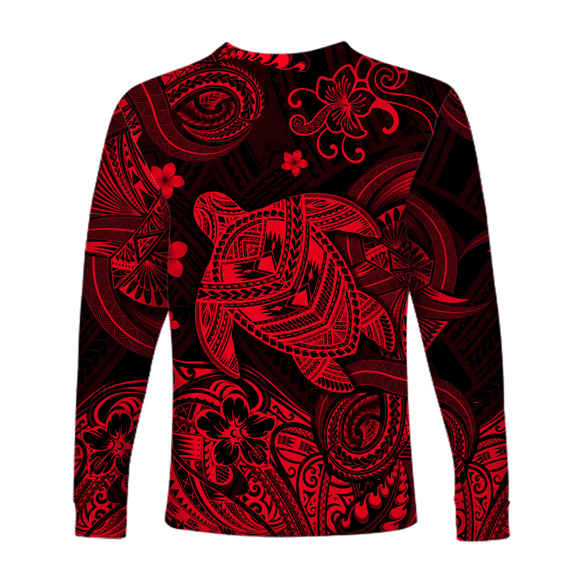 Hawaii Turtle Polynesian Long Sleeve Shirt Plumeria Flower Unique Style - Red LT8 - Polynesian Pride