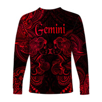 Gemini Zodiac Polynesian Long Sleeve Shirt Unique Style - Red LT8 - Polynesian Pride