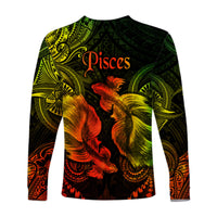 Pisces Zodiac Polynesian Long Sleeve Shirt Unique Style - Reggae LT8 - Polynesian Pride
