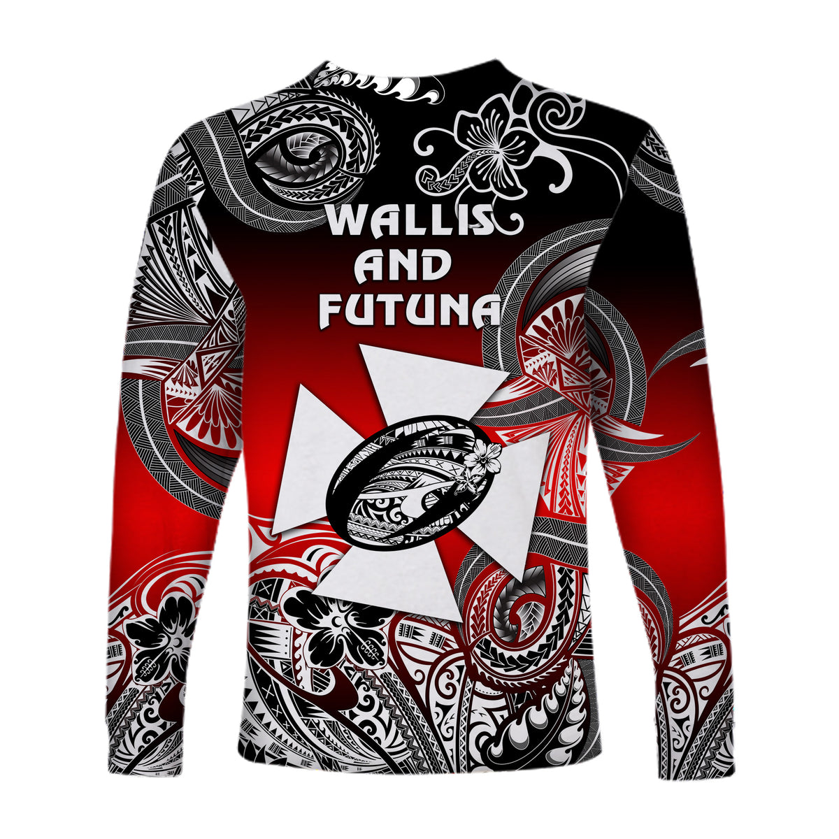 Wallis and Futuna Polynesian Long Sleeve Shirt Unique Style - Gradient Red Black LT8 - Polynesian Pride