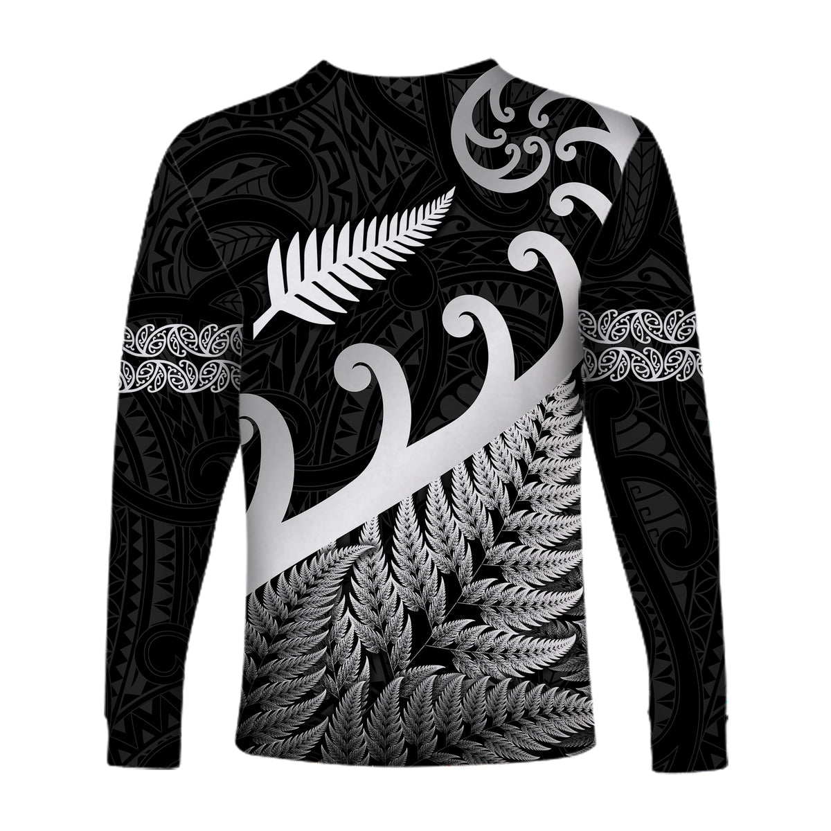 New Zealand Rugby Maori Long Sleeve Shirt Silver Fern Koru Vibes - Black LT8 - Polynesian Pride