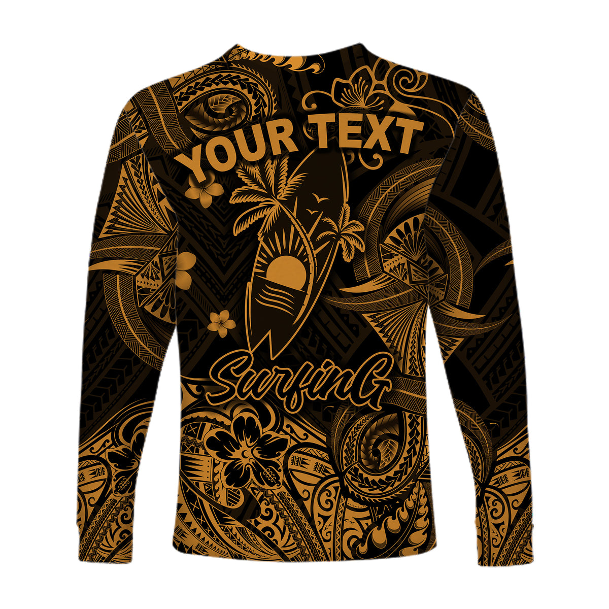 (Custom Personalised) Hawaii Surfing Polynesian Long Sleeve Shirt Unique Style - Gold LT8 - Polynesian Pride