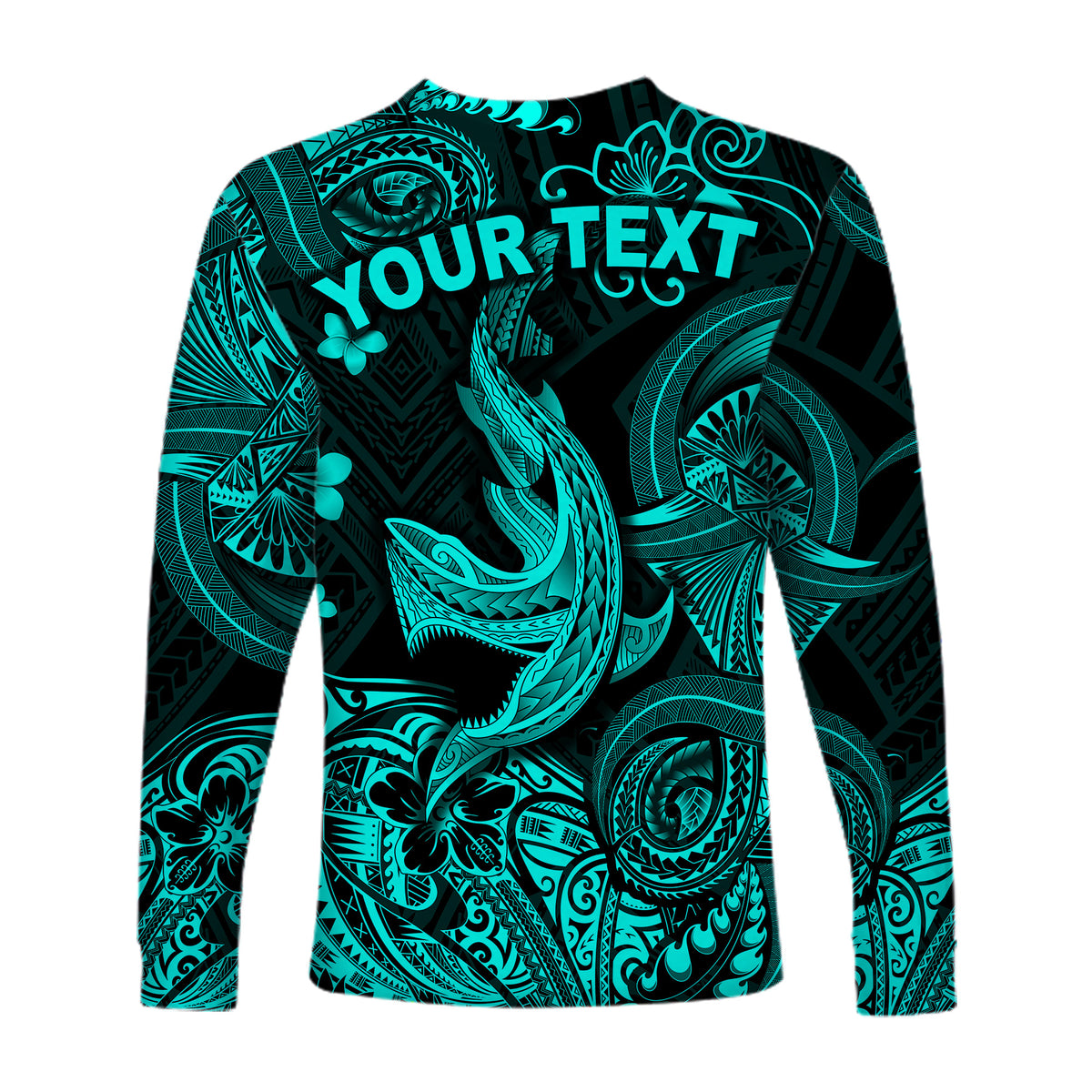 (Custom Personalised) Hawaii Angry Shark Polynesian Long Sleeve Shirt Unique Style - Turquoise LT8 - Polynesian Pride