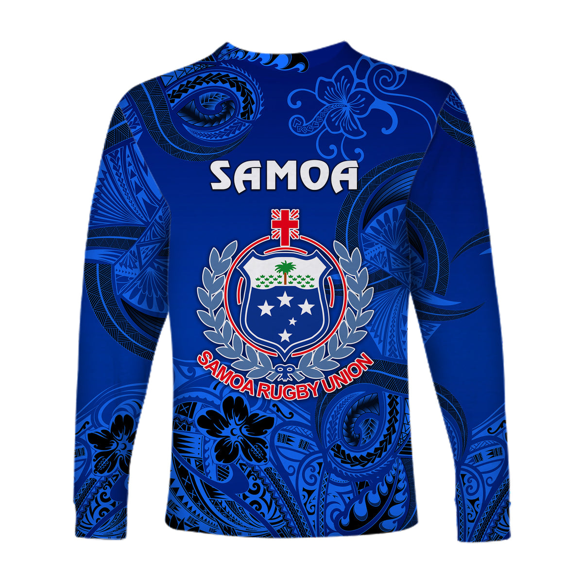 Samoa Manu Long Sleeve Shirt Rugby Unique Style - Full Blue LT8 - Polynesian Pride