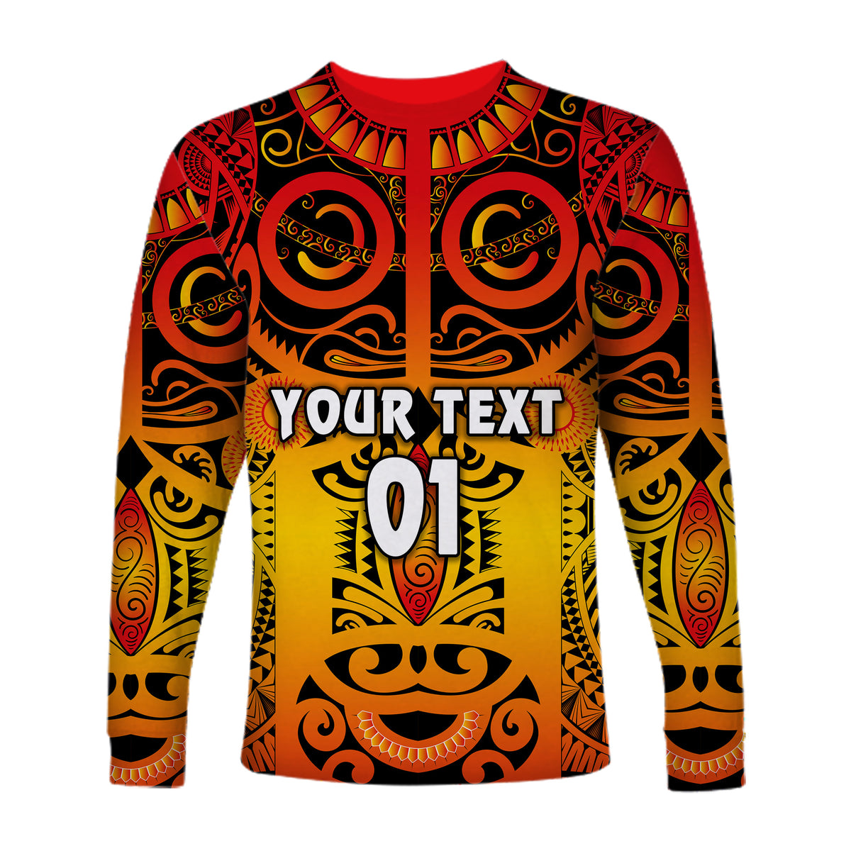 (Custom Personalised) Marquesas Islands Long Sleeve Shirt Marquesan Tattoo Original Style - Gradient Red LT8 - Polynesian Pride