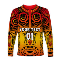 (Custom Personalised) Marquesas Islands Long Sleeve Shirt Marquesan Tattoo Original Style - Gradient Red LT8 - Polynesian Pride