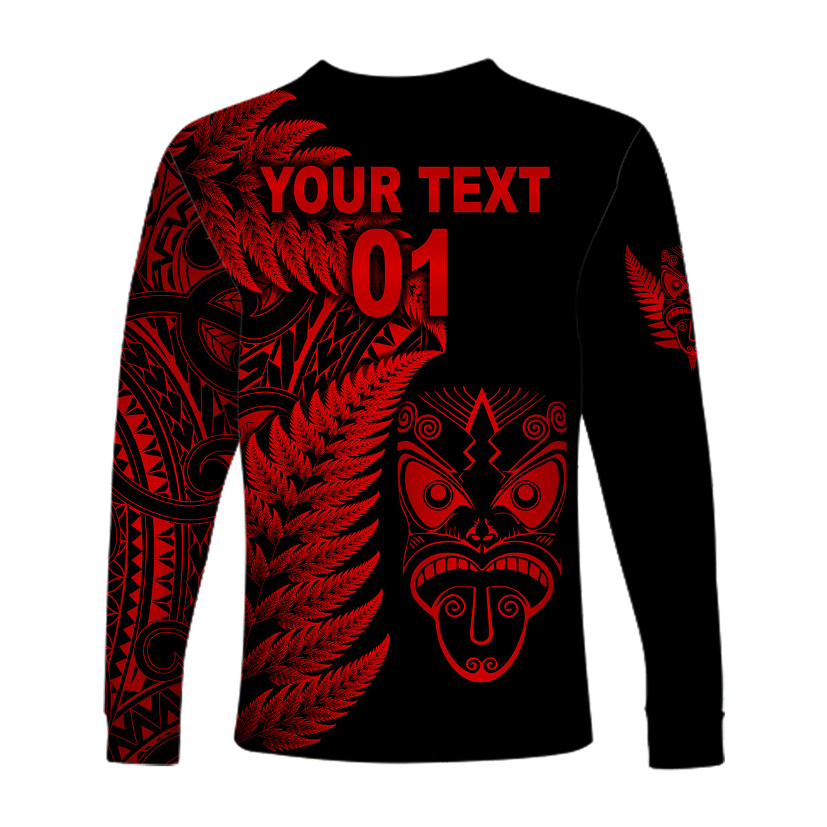 (Custom Personalised) New Zealand Haka Rugby Maori Long Sleeve Shirt Silver Fern Vibes - Red LT8 - Polynesian Pride