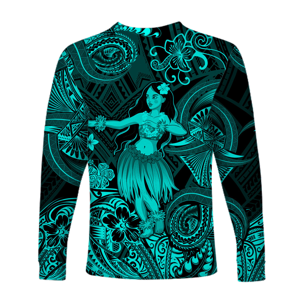 Hawaii Hula Girl Polynesian Long Sleeve Shirt Unique Style - Turquoise LT8 - Polynesian Pride
