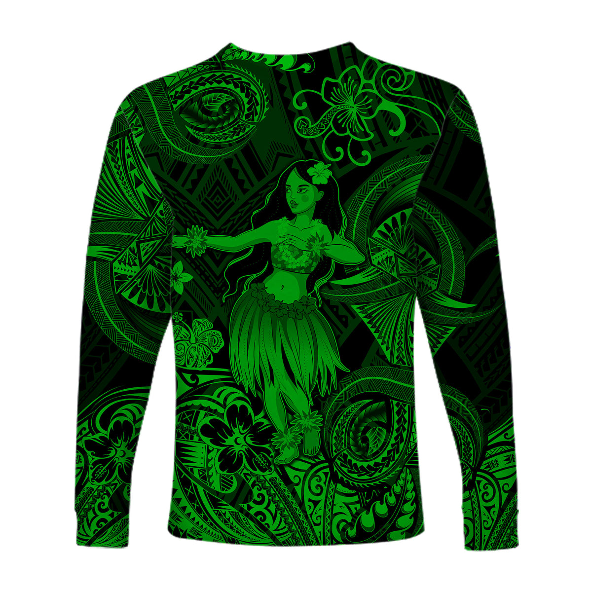 Hawaii Hula Girl Polynesian Long Sleeve Shirt Unique Style - Green LT8 - Polynesian Pride