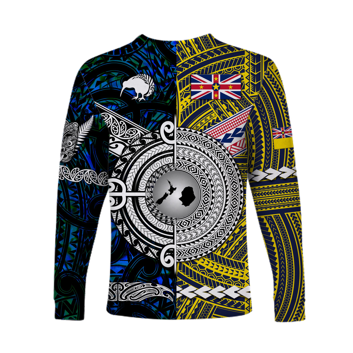 New Zealand Maori Aotearoa And Niue Together Long Sleeve Shirts - Blue LT8 - Polynesian Pride