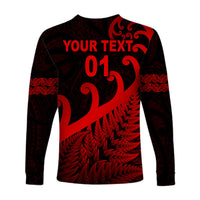 (Custom Personalised) New Zealand Rugby Maori Long Sleeve Shirt Silver Fern Koru Vibes - Red LT8 - Polynesian Pride