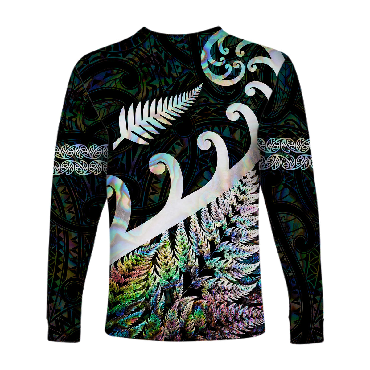New Zealand Rugby Maori Long Sleeve Shirt Silver Fern Koru Vibes - Paua Shell LT8 - Polynesian Pride