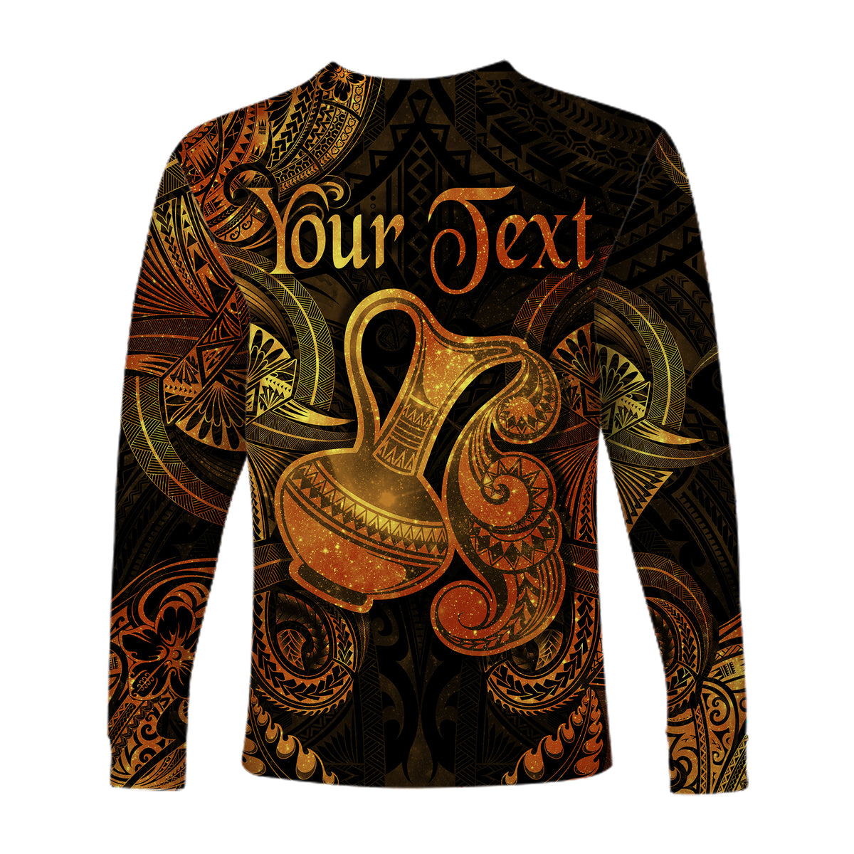 (Custom Personalised) Aquarius Zodiac Polynesian Long Sleeve Shirt Unique Style - Gold LT8 - Polynesian Pride