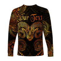 (Custom Personalised) Aries Zodiac Polynesian Long Sleeve Shirt Unique Style - Gold LT8 - Polynesian Pride
