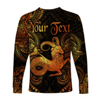 (Custom Personalised) Capricorn Zodiac Polynesian Long Sleeve Shirt Unique Style - Gold LT8 - Polynesian Pride