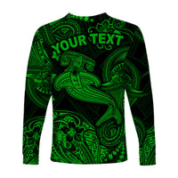 (Custom Personalised) Hawaii Hammer Shark Polynesian Long Sleeve Shirt Unique Style - Green LT8 - Polynesian Pride