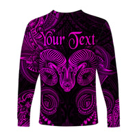 (Custom Personalised) Aries Zodiac Polynesian Long Sleeve Shirt Unique Style - Pink LT8 - Polynesian Pride