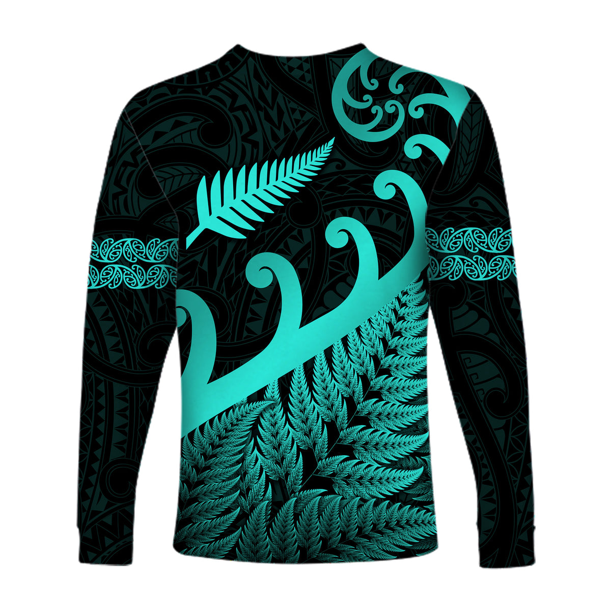 New Zealand Rugby Maori Long Sleeve Shirt Silver Fern Koru Vibes - Turquoise LT8 - Polynesian Pride