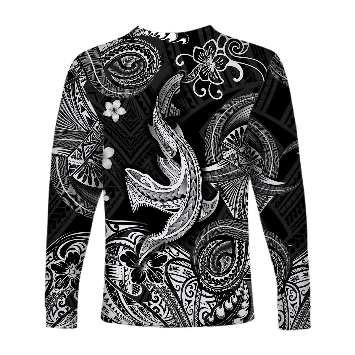 Hawaii Angry Shark Polynesian Long Sleeve Shirt Unique Style - Black LT8 - Polynesian Pride