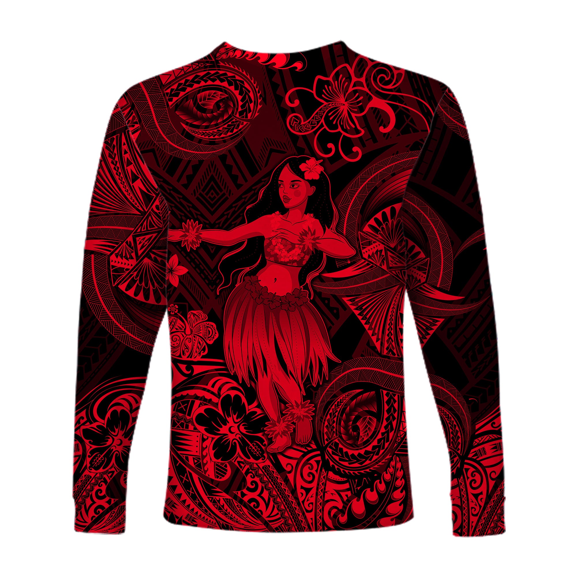 Hawaii Hula Girl Polynesian Long Sleeve Shirt Unique Style - Red LT8 - Polynesian Pride