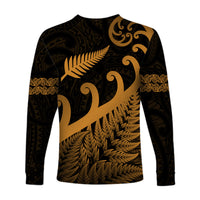 New Zealand Rugby Maori Long Sleeve Shirt Silver Fern Koru Vibes - Gold LT8 - Polynesian Pride