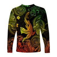 Hawaii Angry Shark Polynesian Long Sleeve Shirt Unique Style - Reggae LT8 - Polynesian Pride