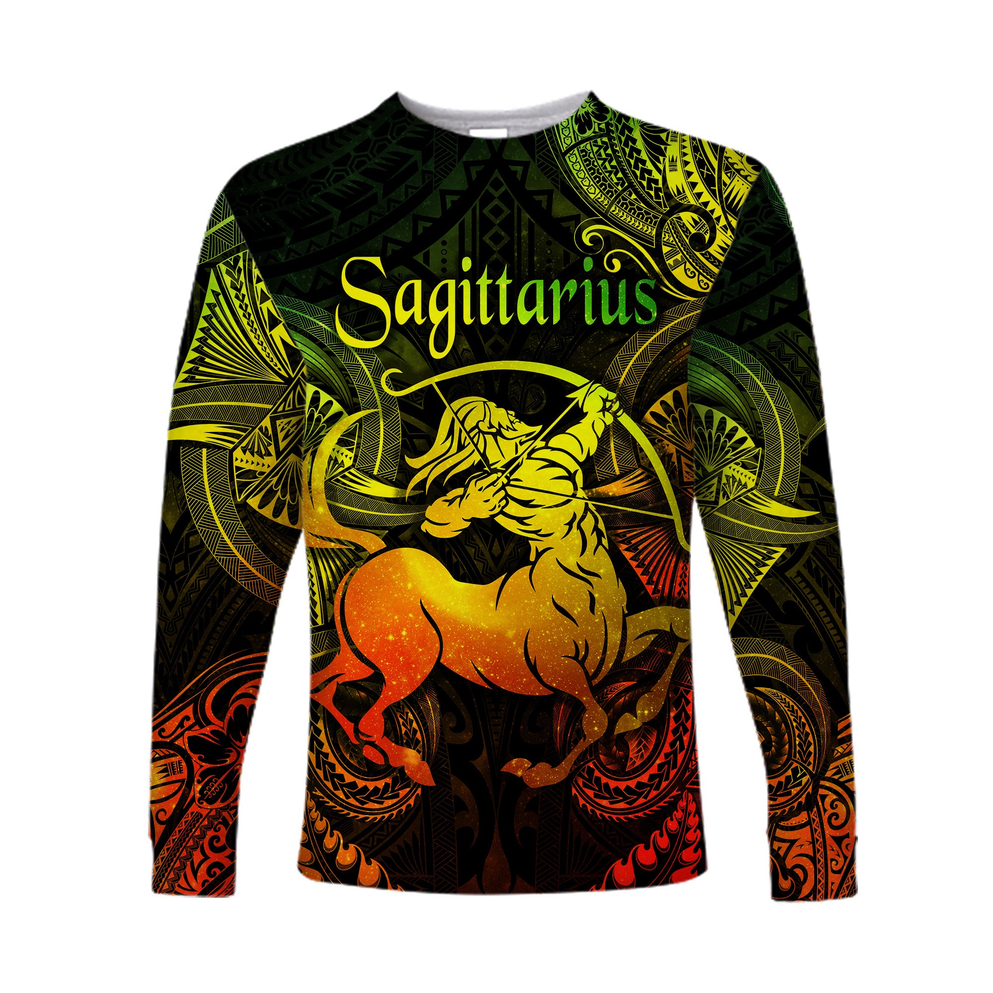 (Custom Personalised) Sagittarius Zodiac Polynesian Long Sleeve Shirt Unique Style - Reggae LT8 Unisex Reggae - Polynesian Pride