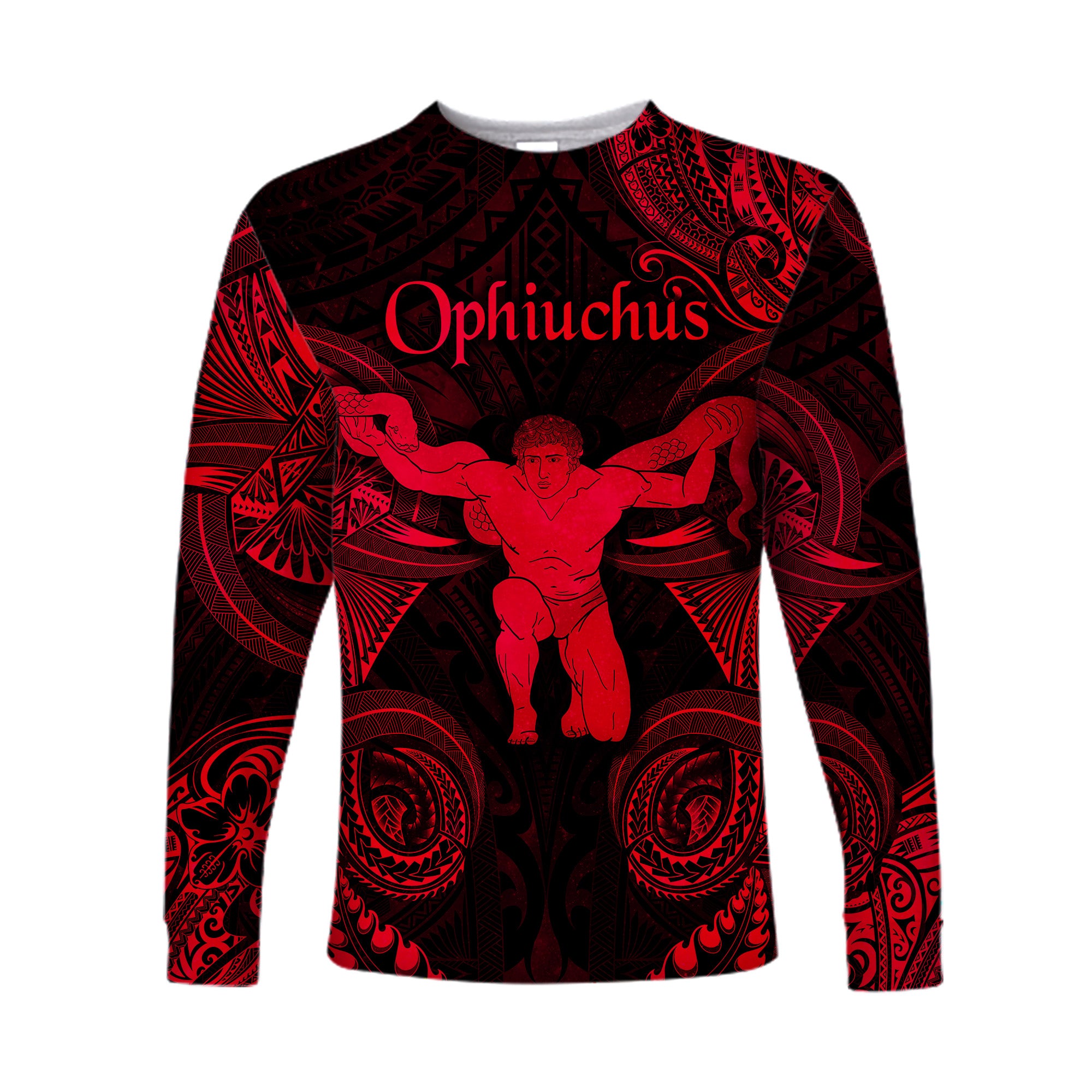 (Custom Personalised) Ophiuchus Zodiac Polynesian Long Sleeve Shirt Unique Style - Red LT8 Unisex Red - Polynesian Pride