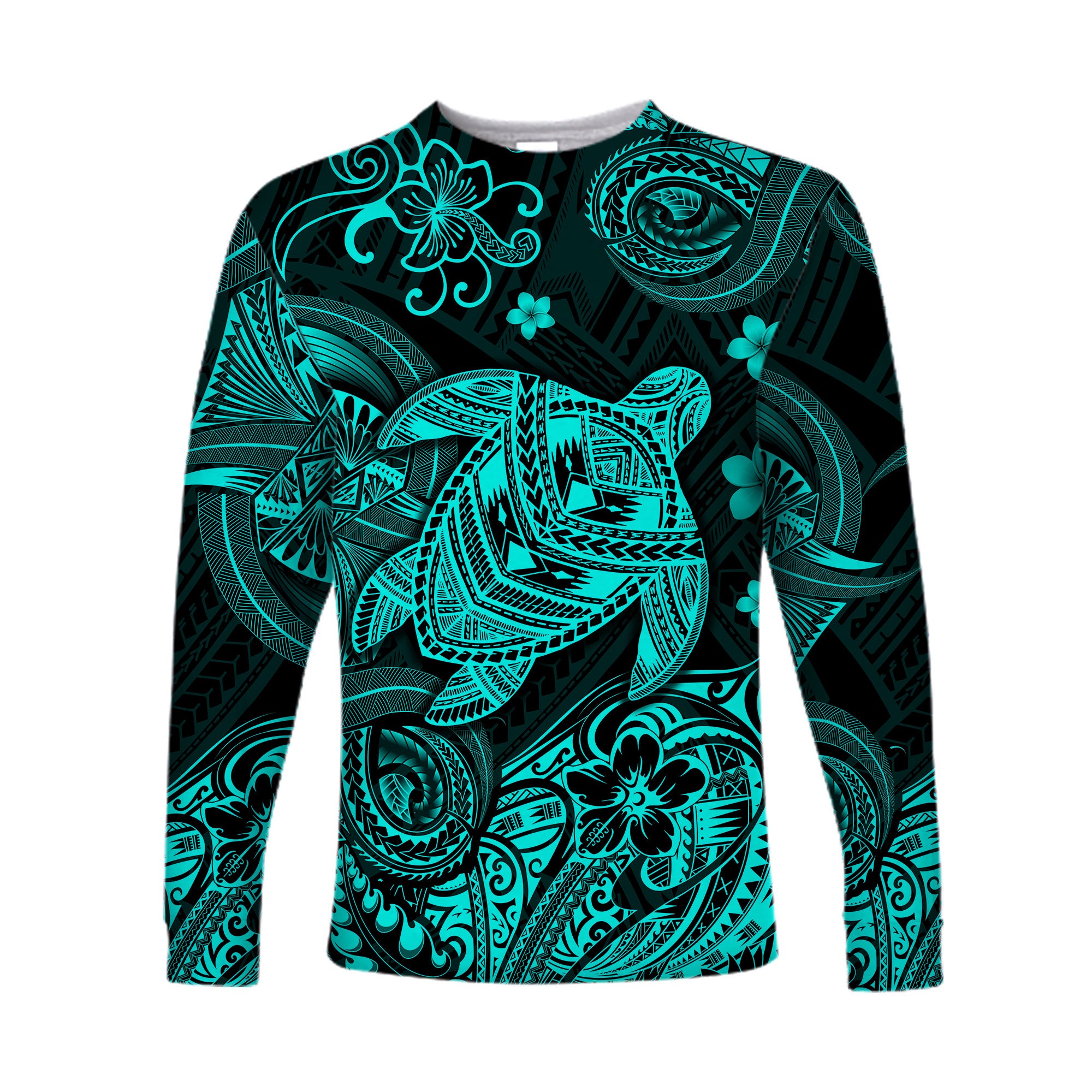 (Custom Personalised) Hawaii Turtle Polynesian Long Sleeve Shirt Plumeria Flower Unique Style - Turquoise LT8 - Polynesian Pride