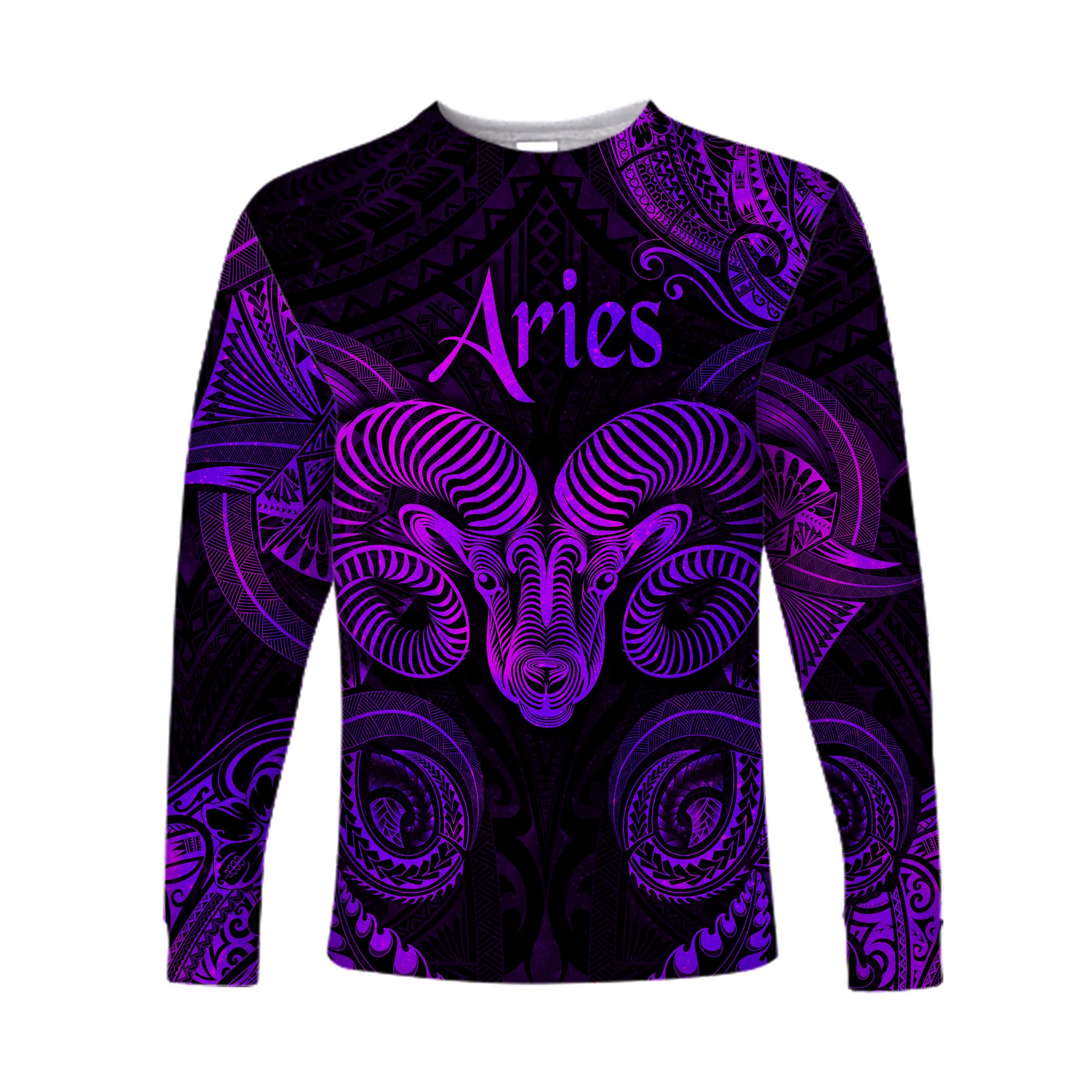 (Custom Personalised) Aries Zodiac Polynesian Long Sleeve Shirt Unique Style - Purple LT8 Unisex Purple - Polynesian Pride