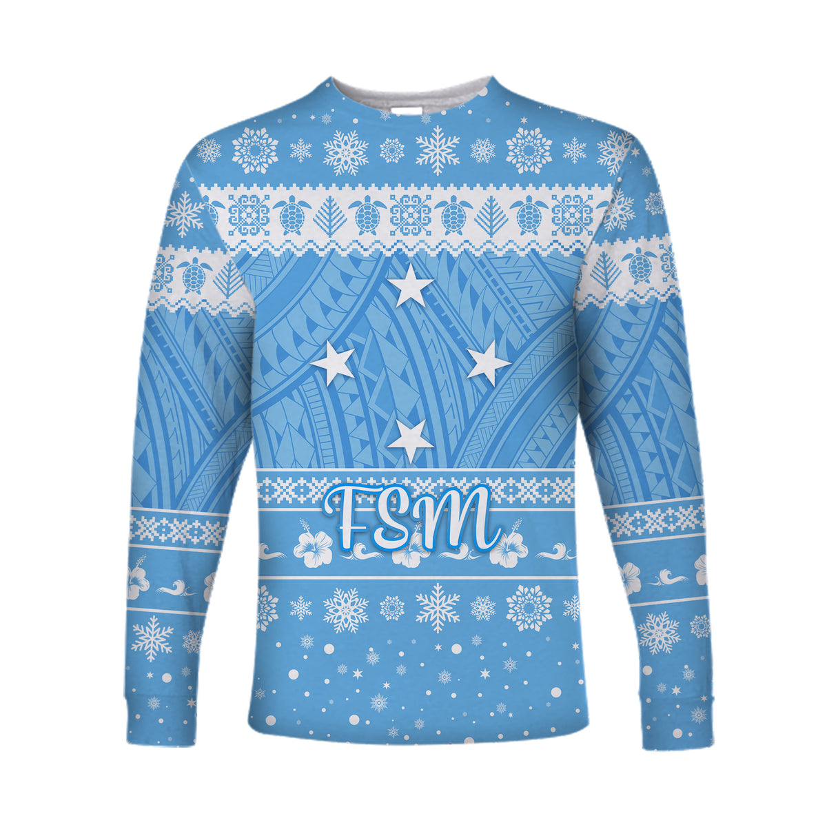 Federated States of Micronesia Christmas Long Sleeve Shirt Simple Style - FSM Flag LT8 Unisex Blue - Polynesian Pride