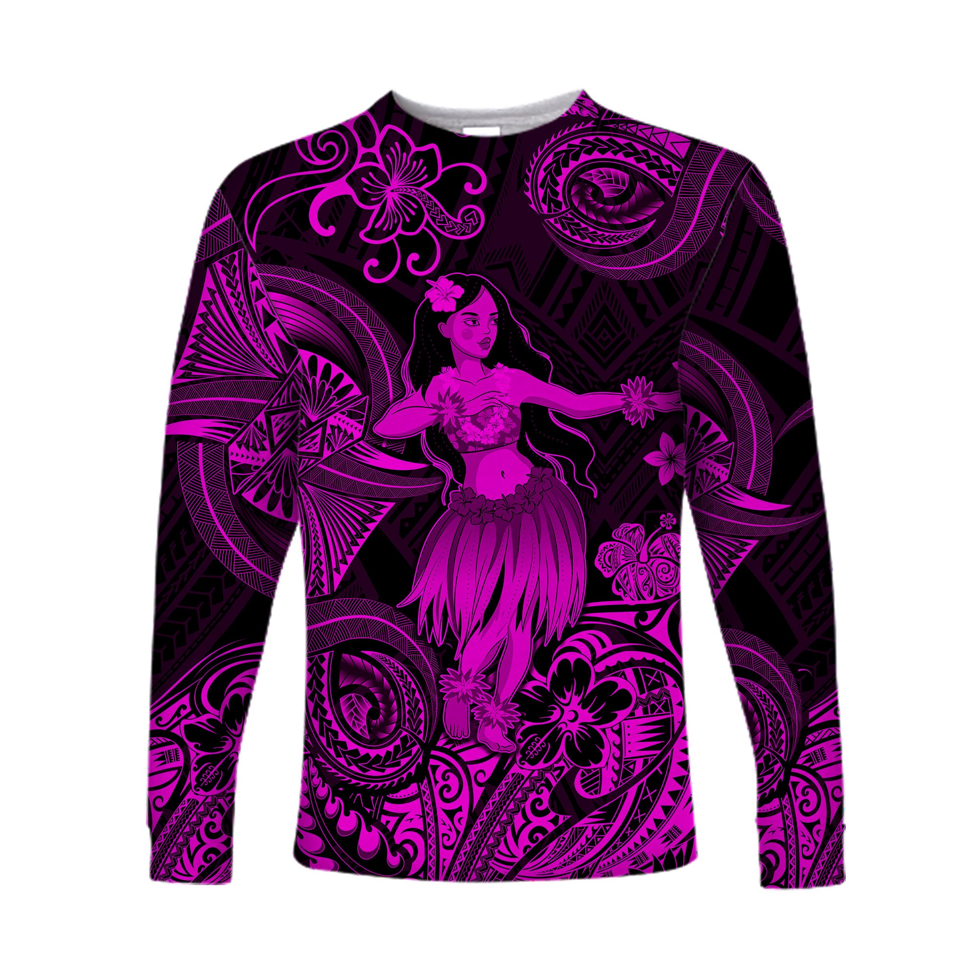 Hawaii Hula Girl Polynesian Long Sleeve Shirt Unique Style - Pink LT8 Unisex Pink - Polynesian Pride