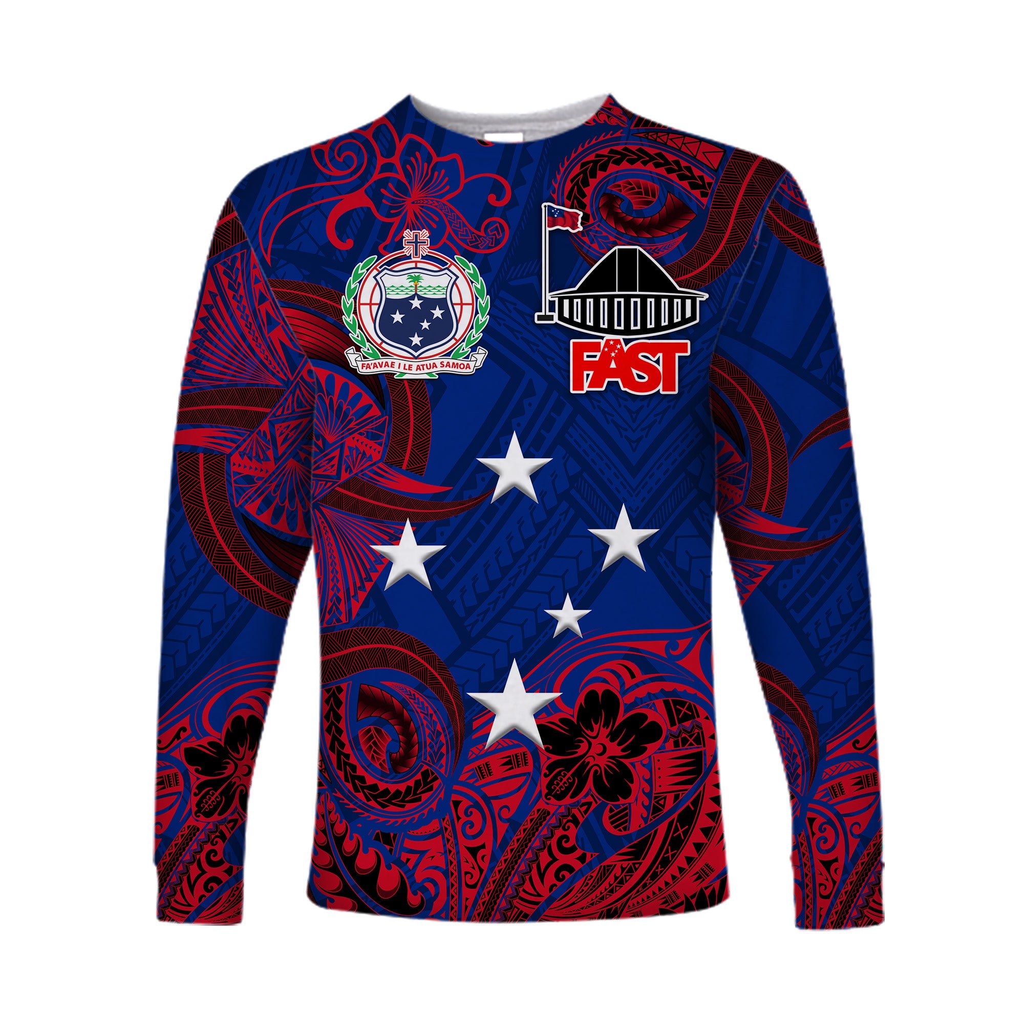 Samoa FAST Party Long Sleeve Shirt Unique Style - NO.1 LT8 Unisex Blue - Polynesian Pride