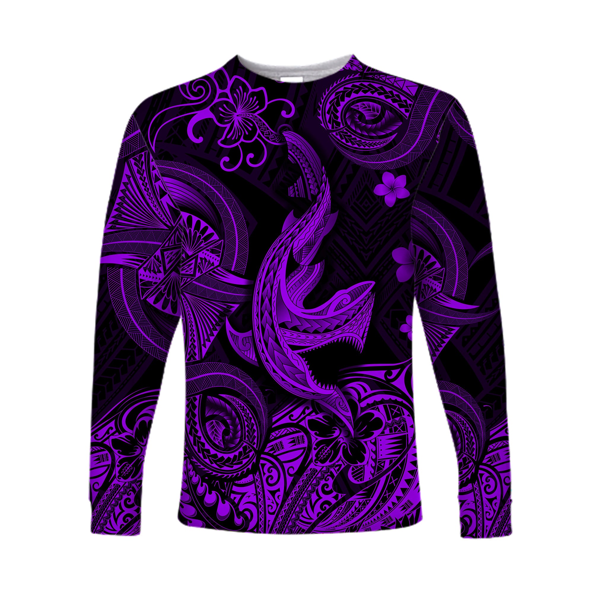 (Custom Personalised) Hawaii Angry Shark Polynesian Long Sleeve Shirt Unique Style - Purple LT8 Unisex Purple - Polynesian Pride