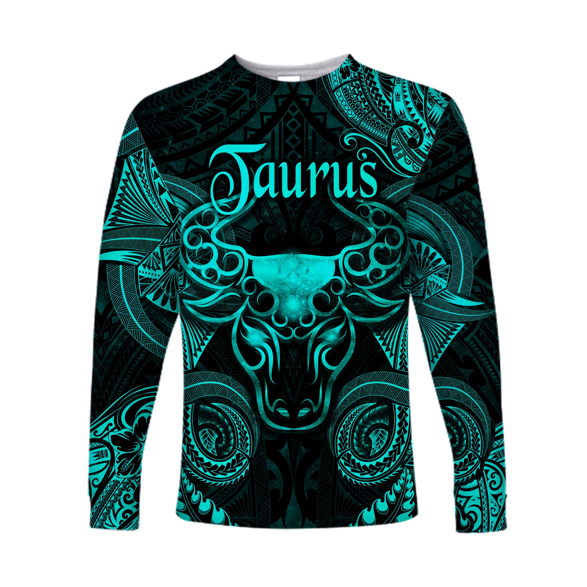 Taurus Zodiac Polynesian Long Sleeve Shirt Unique Style - Turquoise LT8 Unisex Turquoise - Polynesian Pride