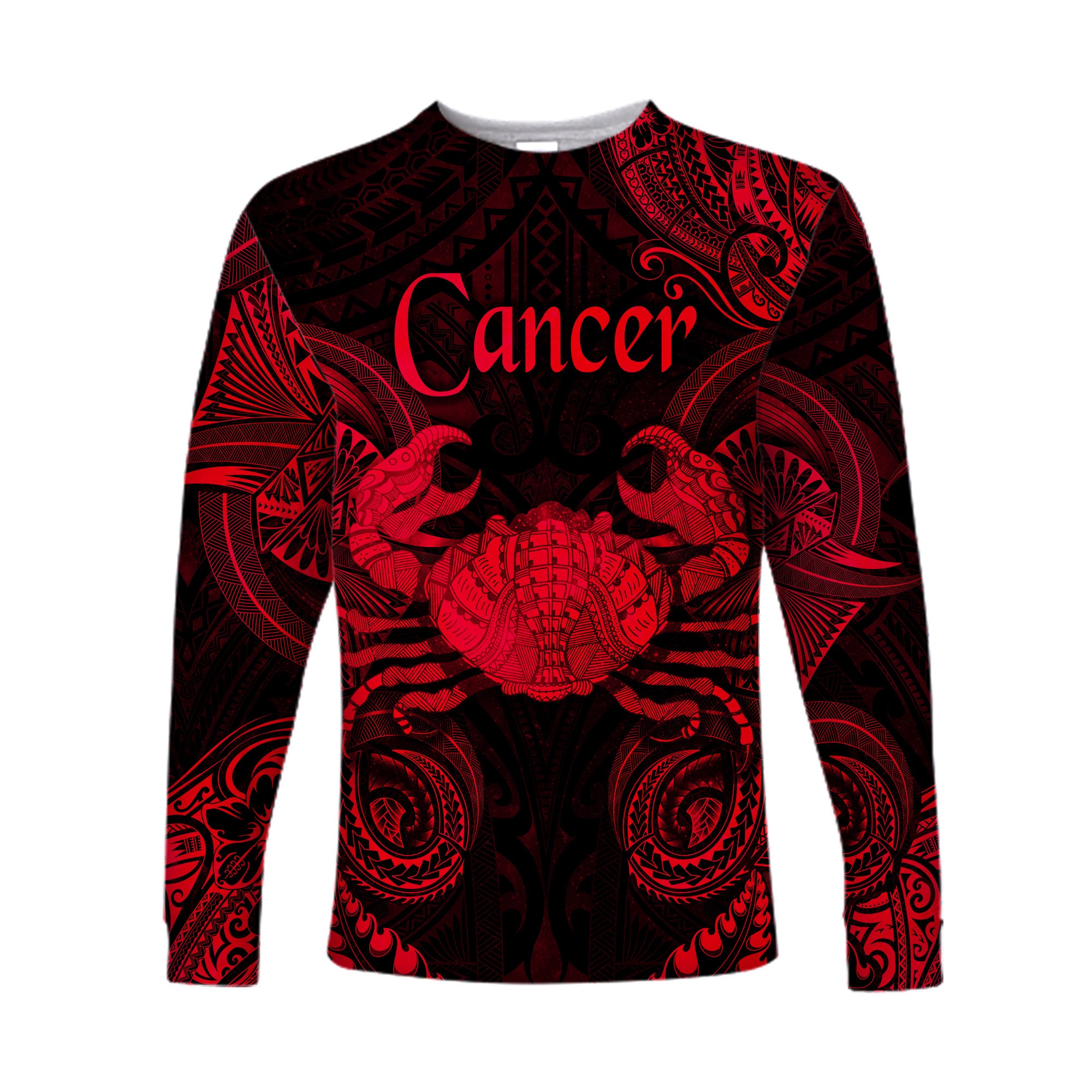 Cancer Zodiac Polynesian Long Sleeve Shirt Unique Style - Red LT8 Unisex Red - Polynesian Pride