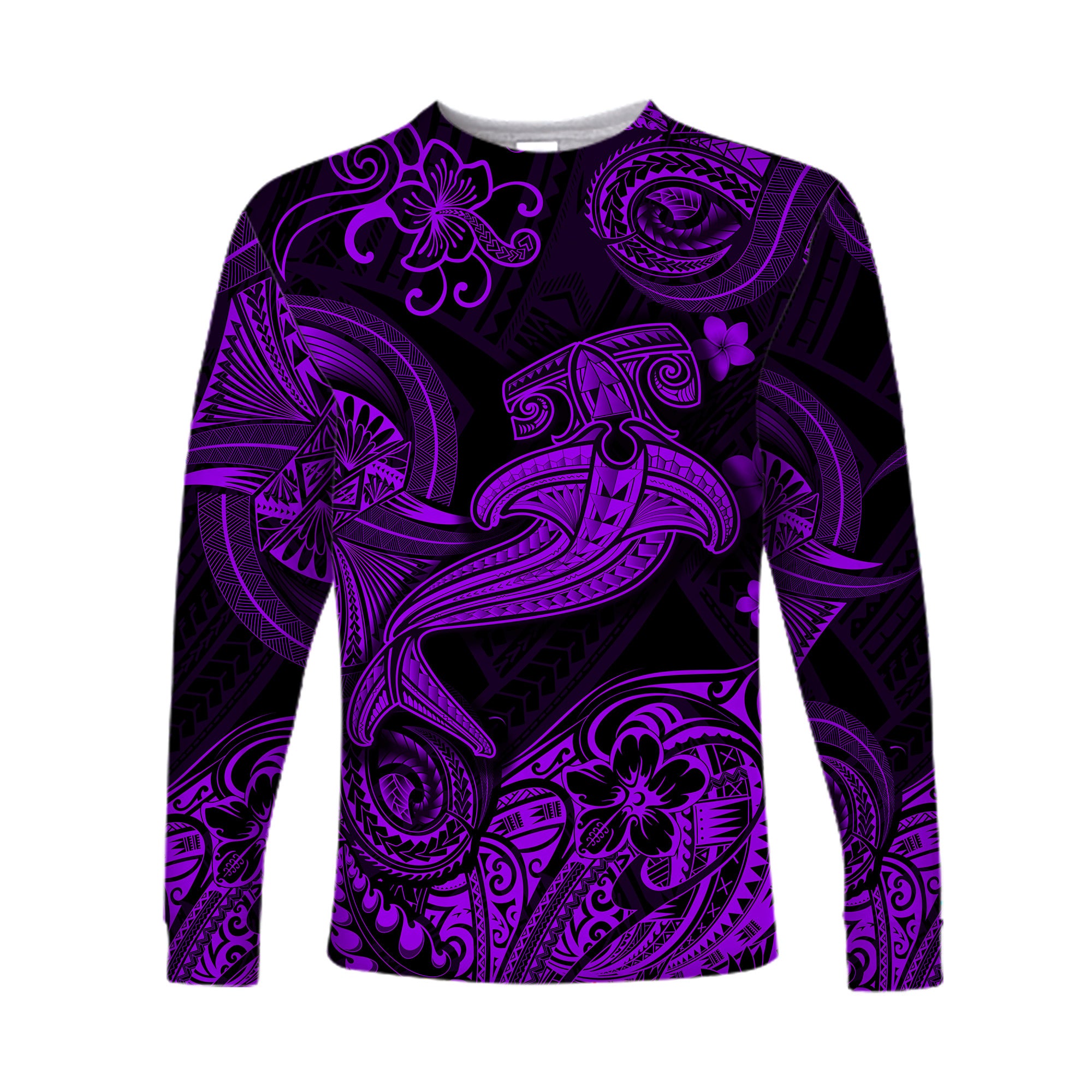 (Custom Personalised) Hawaii Hammer Shark Polynesian Long Sleeve Shirt Unique Style - Purple LT8 Unisex Purple - Polynesian Pride