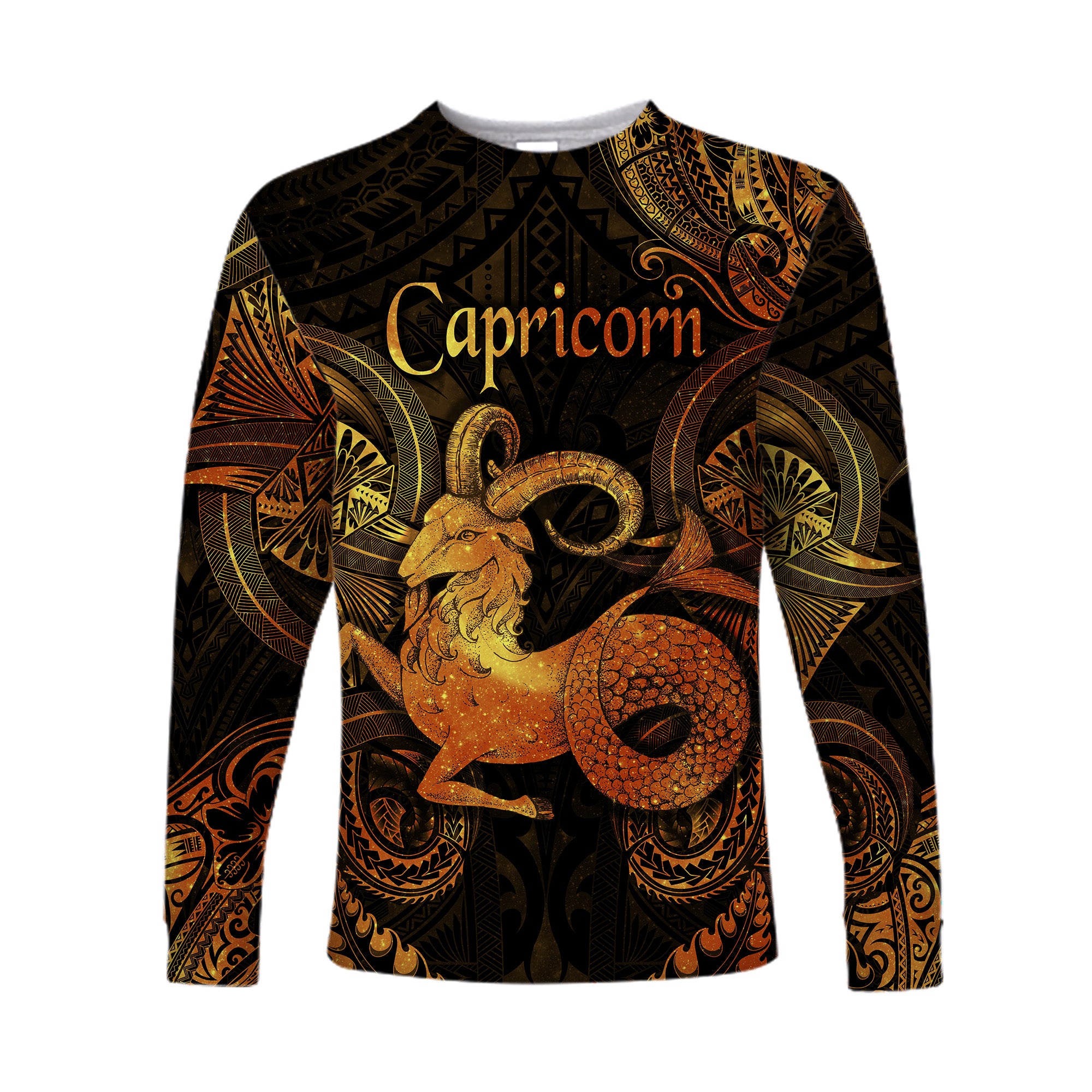 (Custom Personalised) Capricorn Zodiac Polynesian Long Sleeve Shirt Unique Style - Gold LT8 Unisex Gold - Polynesian Pride