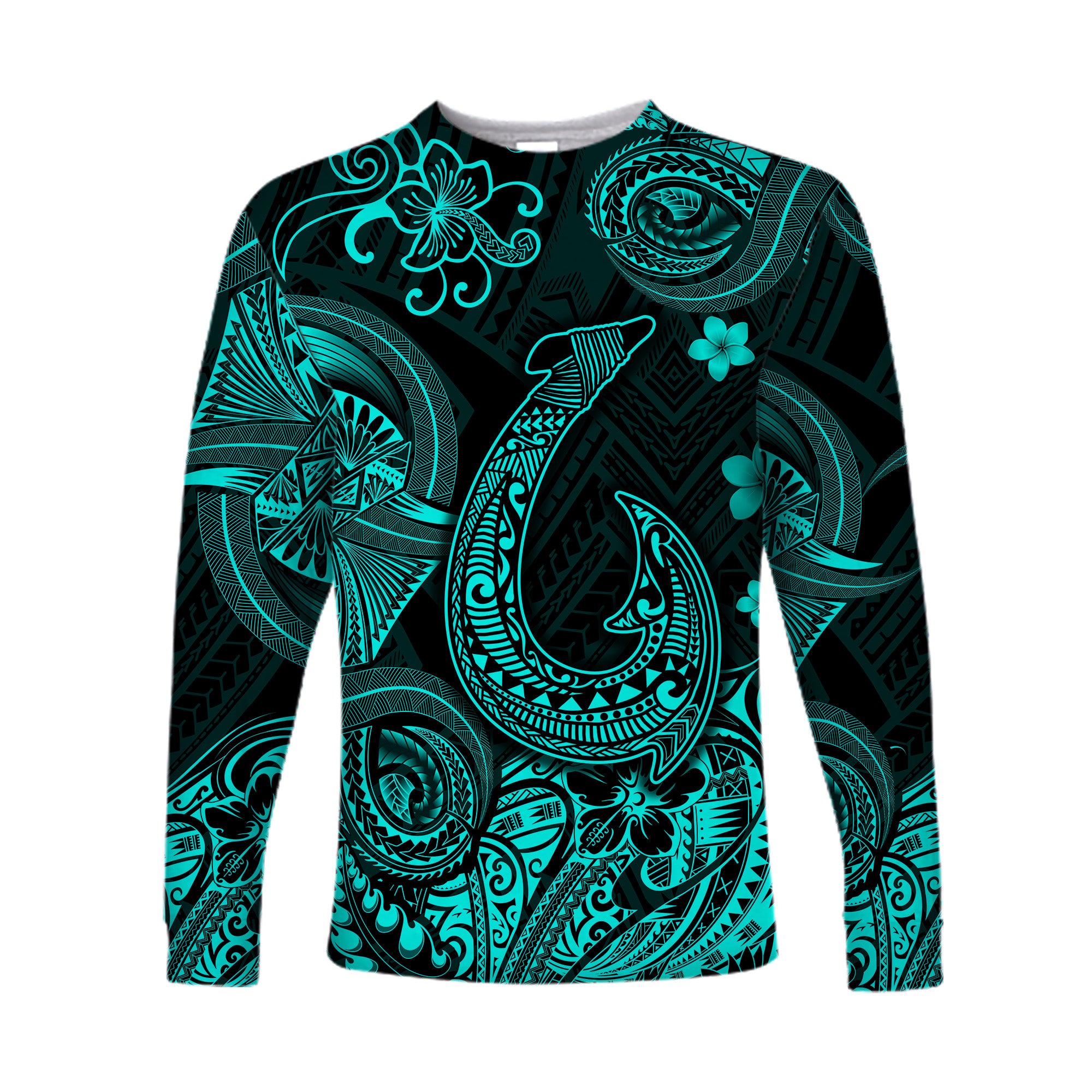 Hawaii Fish Hook Polynesian Long Sleeve Shirt Unique Style - Turquoise LT8 - Polynesian Pride