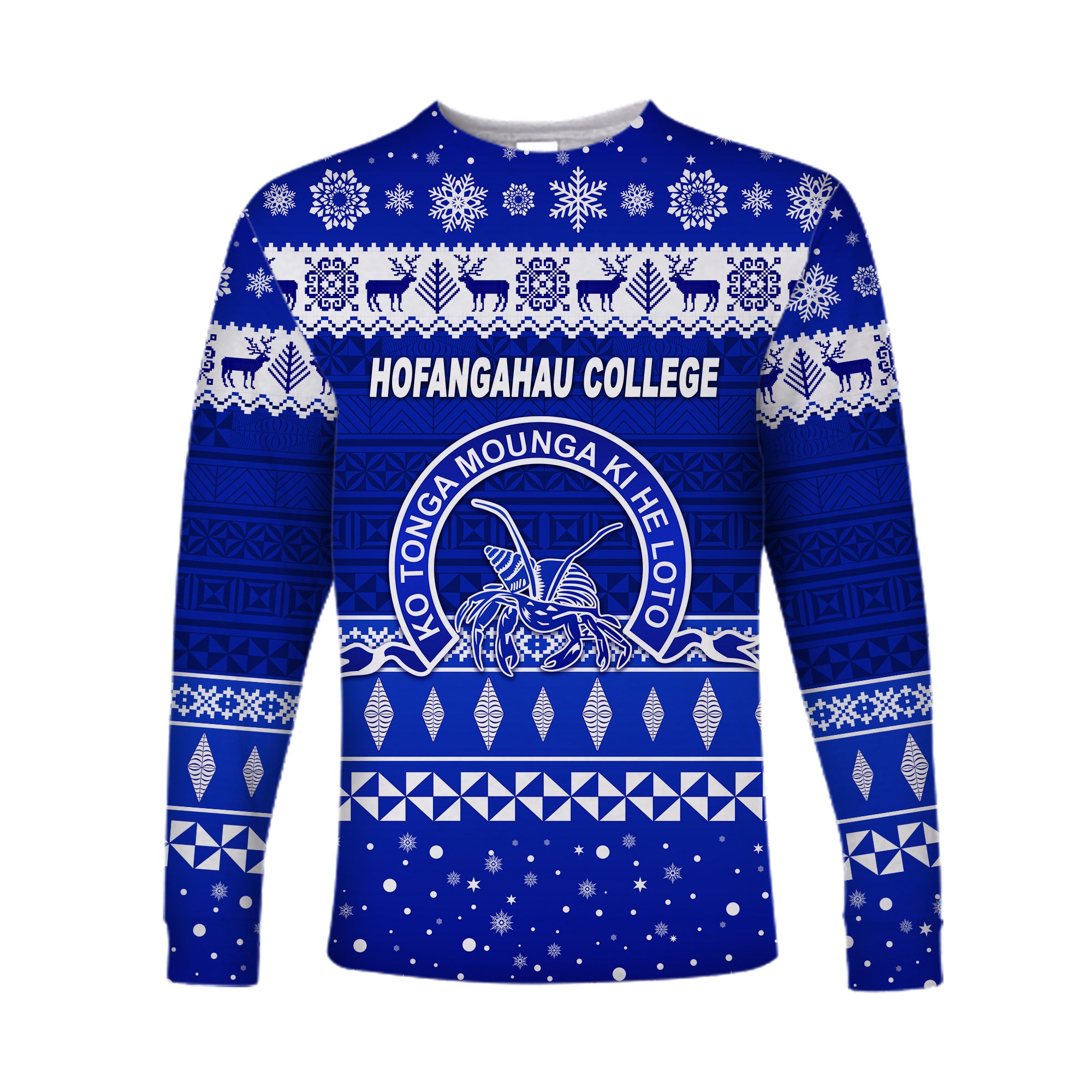 (Custom Personalised) Hofangahau College Christmas Long Sleeve Shirt Simple Style LT8 Unisex Blue - Polynesian Pride