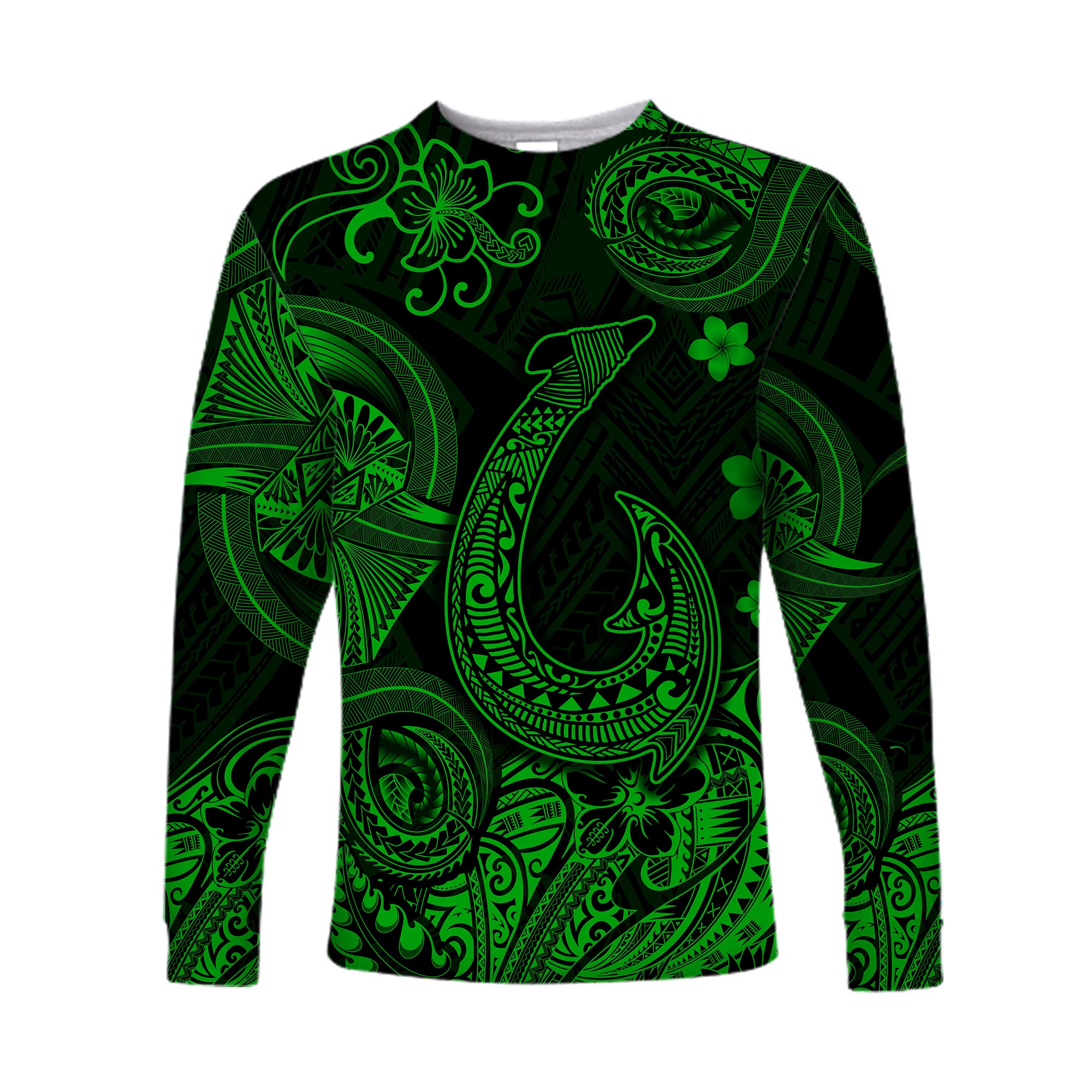 (Custom Personalised) Hawaii Fish Hook Polynesian Long Sleeve Shirt Unique Style - Green LT8 - Polynesian Pride