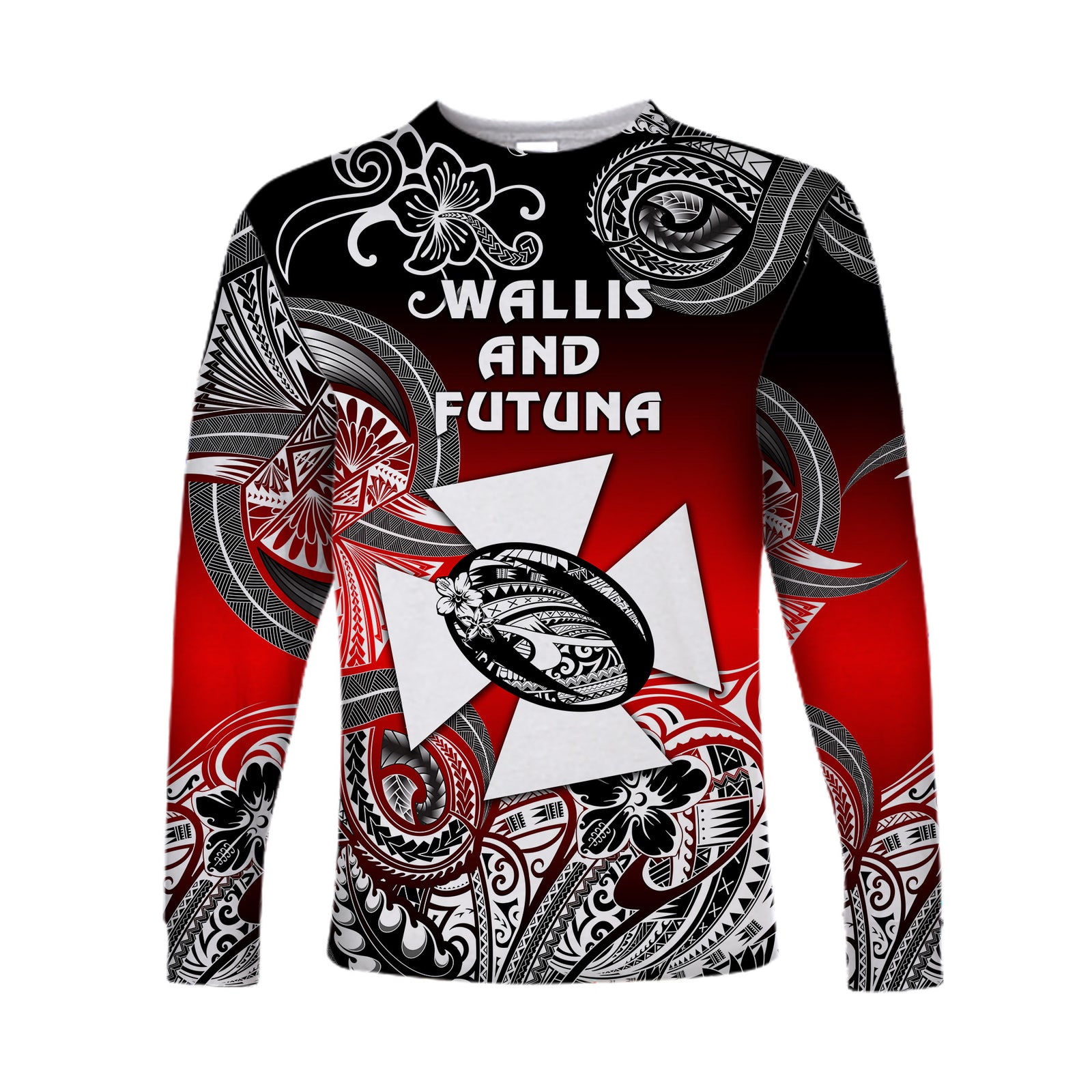 Wallis and Futuna Polynesian Long Sleeve Shirt Unique Style - Gradient Red Black LT8 - Polynesian Pride