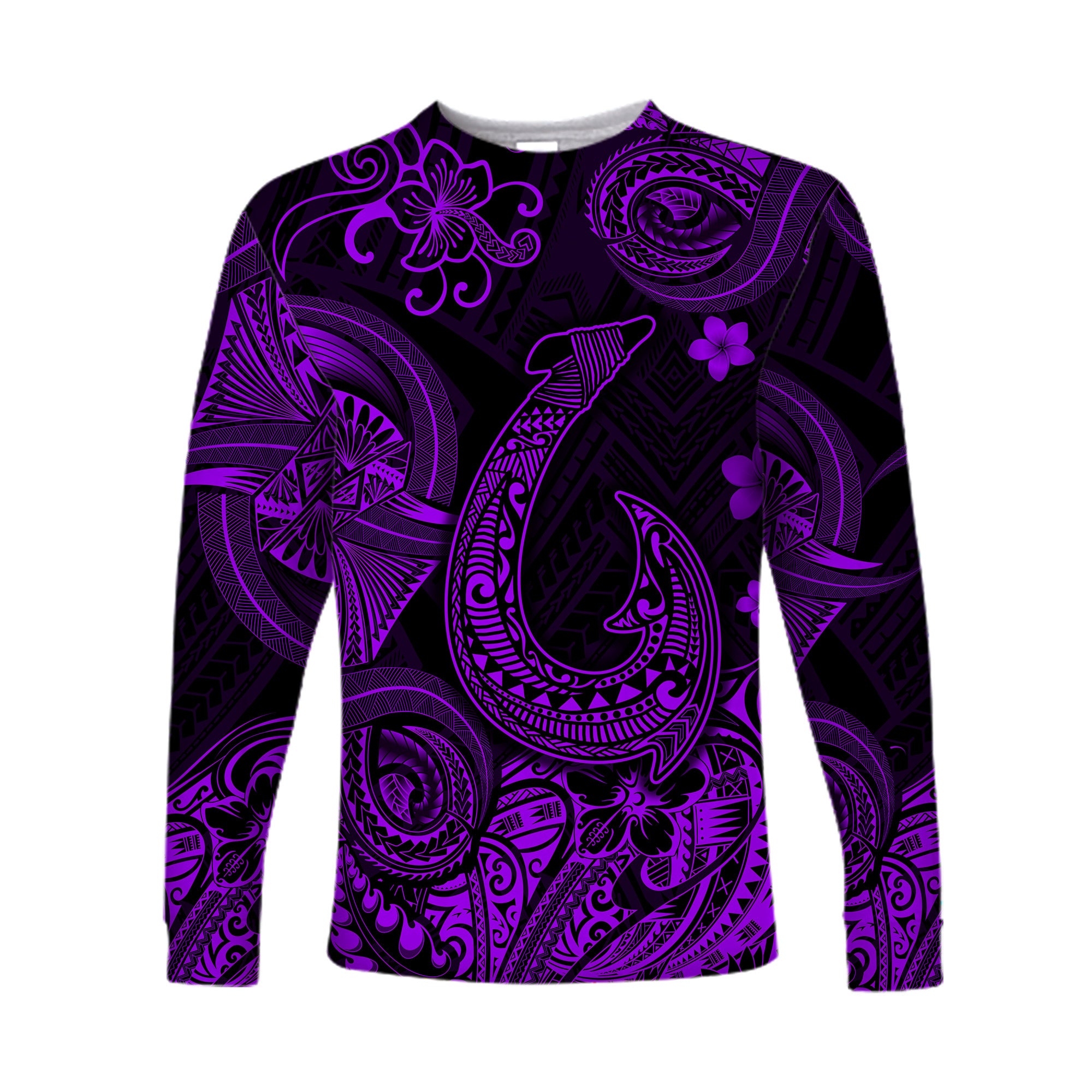 Hawaii Fish Hook Polynesian Long Sleeve Shirt Unique Style - Purple LT8 Unisex Purple - Polynesian Pride