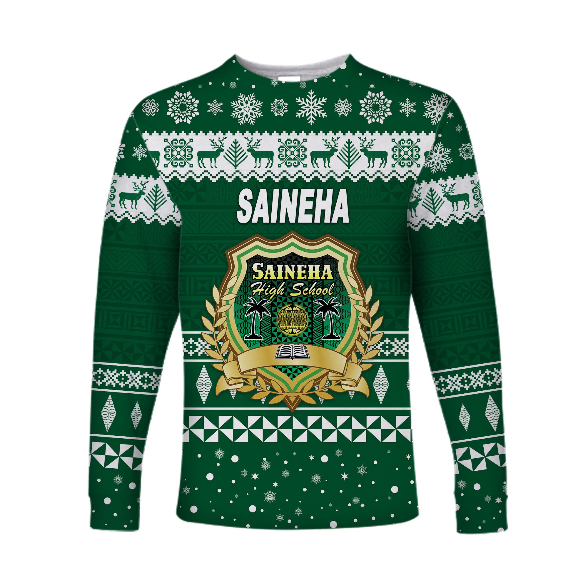 Saineha High School Christmas Long Sleeve Shirt Simple Style LT8 Unisex Green - Polynesian Pride