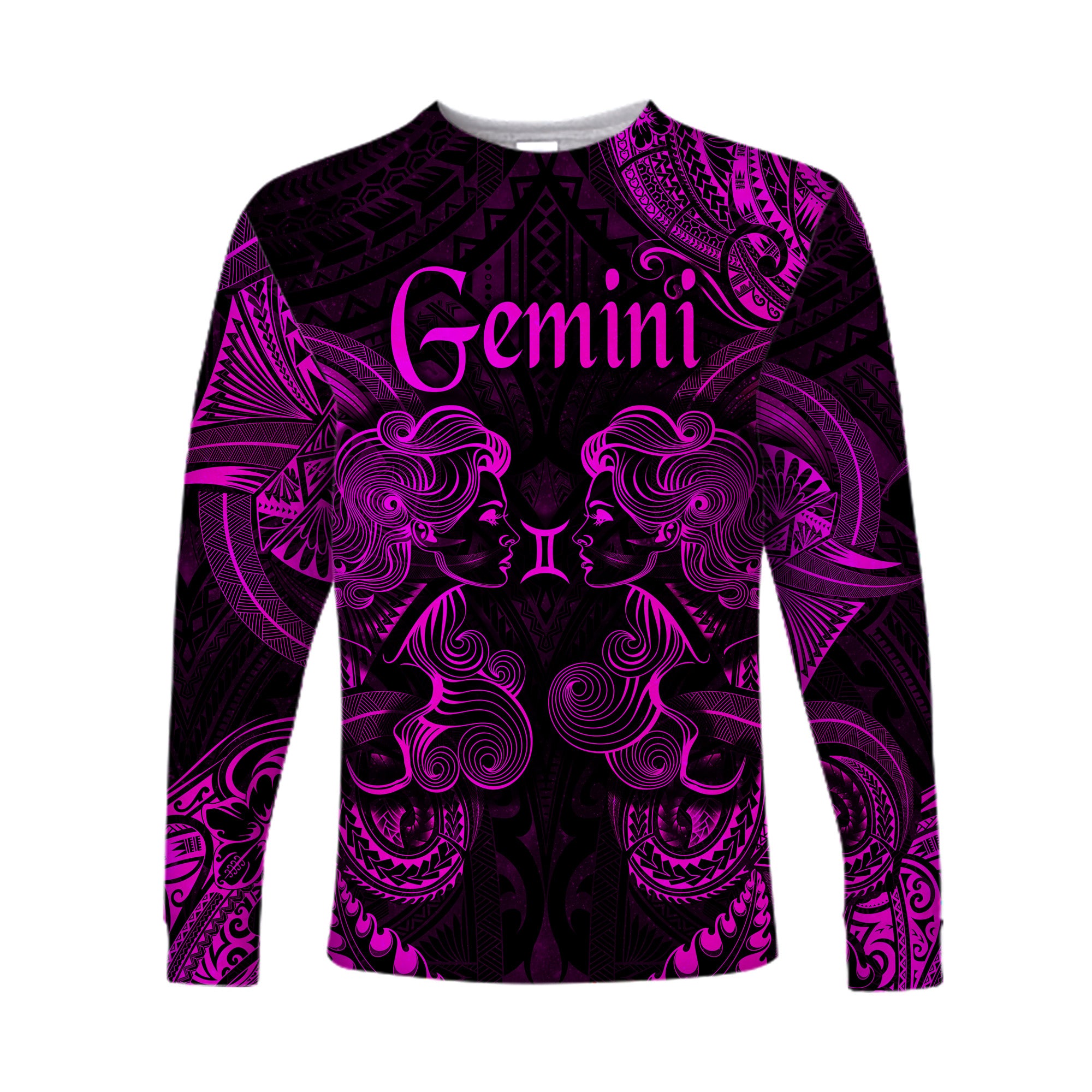 (Custom Personalised) Gemini Zodiac Polynesian Long Sleeve Shirt Unique Style - Pink LT8 Unisex Pink - Polynesian Pride